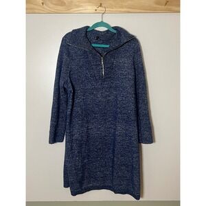 Talbots Long Sleeve Sweater Dress Quarter Zip Blue Women Size 2X Knee Length